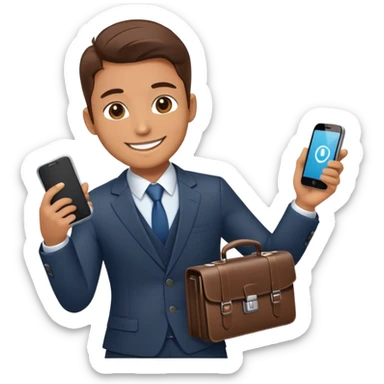 Sales representative with smartphone and briefcase closing a deal sticker