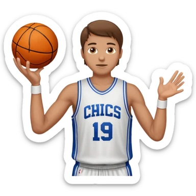 A white man with brown hair with a basketball, doing a layup sticker