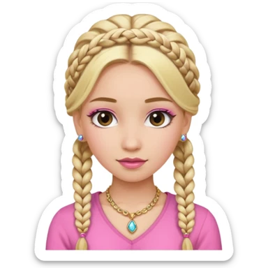 fancy blonde hair girl with braids pink outfit makeup and jewellery sticker
