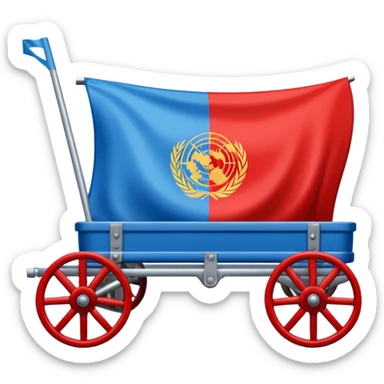 Un emoji drapeau rectangulaire avec la moitié du haut en bleu et l’autre moitié du bas en vert avec une roue de roulotte rouge au centre assez grande que la roue  sticker