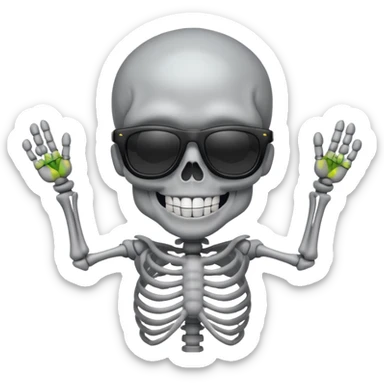 cool skeleton smiling like a rockstar with sunglases sticker