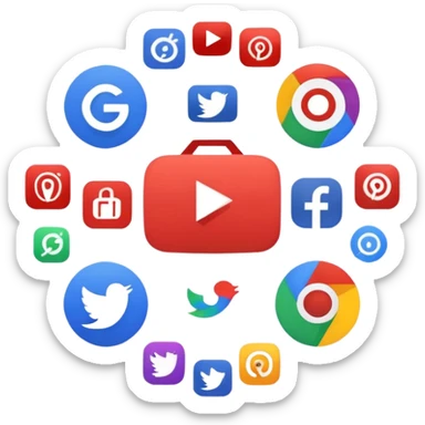 Make a image of Google app logo in the middle while other apps like Youtube, Netflix, TikTok, Instragram, And Facebook is circling it. Don't add date or time please sticker