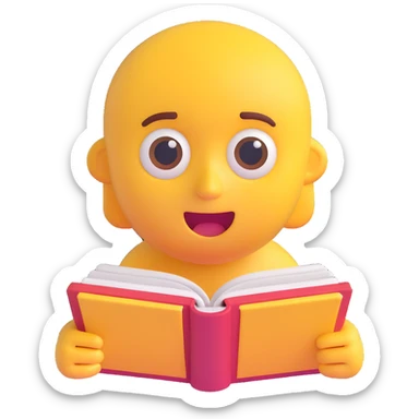 confused face looking at an open book, emoji style sticker