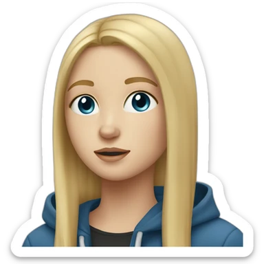A blonde girl  with blues eyes, with straight hair and a ray,she has light skin a few freckles, and she wear a hoodies and she Carries in his arms a black labrador dog  sticker