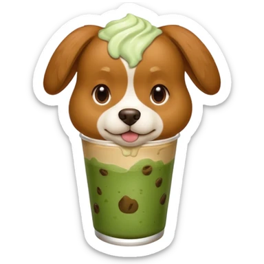 Ah dog who is holding a iced matcha latte sticker