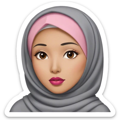 asian women wearing grey hijab with rose lipstick sticker