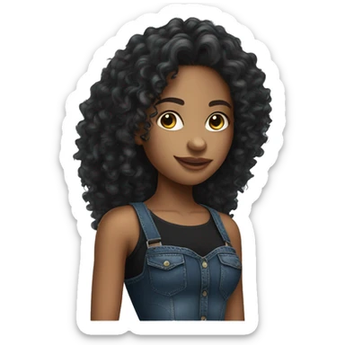 Realistic pretty brazilian young women with long curly hair with black crop top and very baggy jeans  sticker