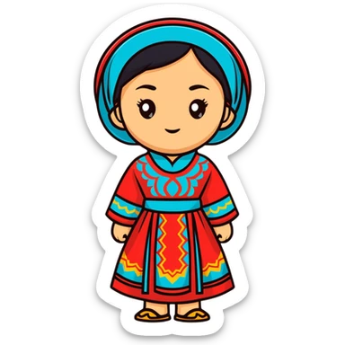 Happy Kazakh girl in colorful traditional dress sticker
