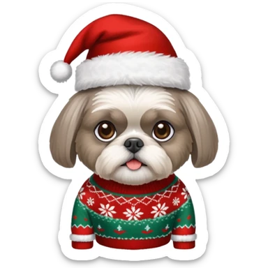 silver gray shih tzu christmas sweater and hat sticker