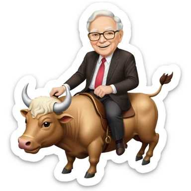 happy Warren Buffet riding bull sticker