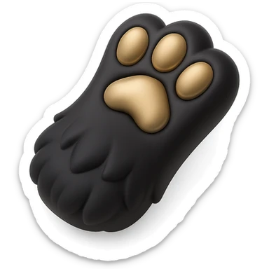 fluffy cat paw, 3D black style, glossy black, dimensional and sleek sticker