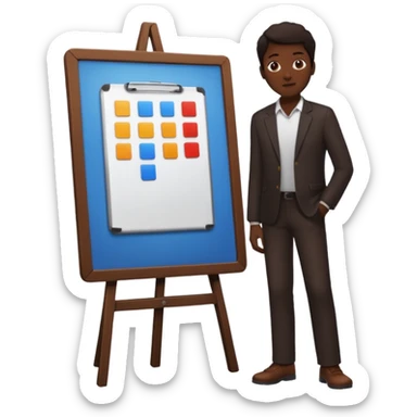 person silhouette standing next to a project board sticker