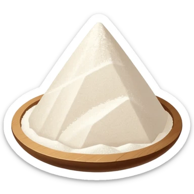 crystalline mound of fine white powder, slightly sparkly and grainy, denser and glossier than flour, sharp angular grains visible, no container or extras, soft lighting, subtle shadows, emoji scale sticker