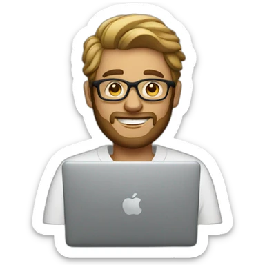 man with glasses and light beard working on macbook sticker