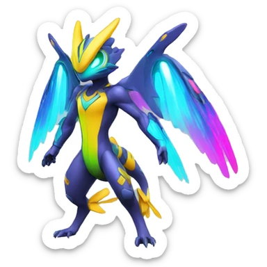 Colorful Neon Colors Vibrant Colors Flying Futuristic Fakémon-Legendary-Pokémon-Creature Full Body sticker