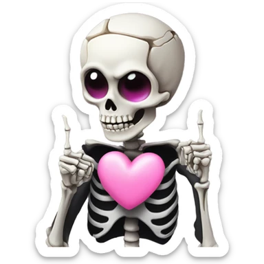 Cute skeleton w pink bow on head and pink heart eyes giving middle finger sticker