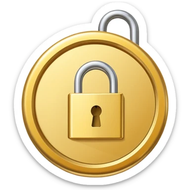 a gold medal with a lock engraved on it sticker