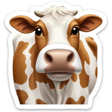 Longhorn brown cow with white tape over his nose that says bevo sticker