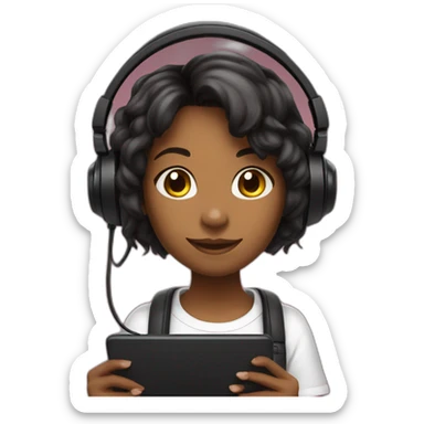 menina gamer com cabelo preto usando headset com orelhas de gatinho sticker