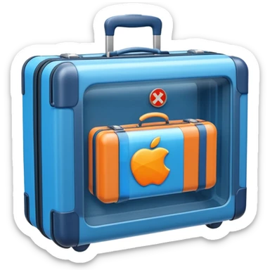 3D render of Suitcase Scan, X-Ray imaging aesthetic, translucent materials showing internal structure, orange and blue airport security style scan of a bag, medical scan style, Apple emoji style, isolated on white background --v 6.0. sticker