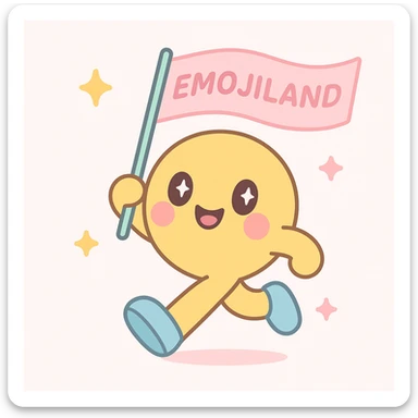 happy runner waving a flag that says 'emojiland' sticker