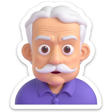 angry old man, 3D emoji style, frowning, white mustache, bushy eyebrows sticker