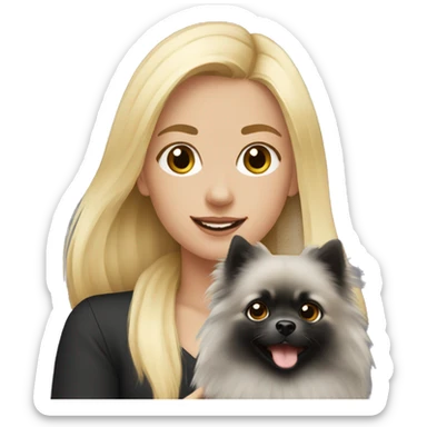 blond hair girl holding a black and grey pomeranian  sticker
