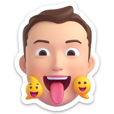 Elon Musk with a playful expression, sticking out a large tongue, emoji style sticker