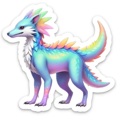 Colorful Fruity Nebulae Pastel Neon Slick Iridescent Warm-colored Tropical Exotic Vernid-Sergal-Trico-Silvally-Nargacuga-fusion-hybrid-animal-creature, full body sticker