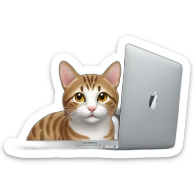 a tabby cat and a macbook computer sticker