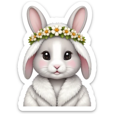 cute rabbit wearing clothes and flower crown sticker
