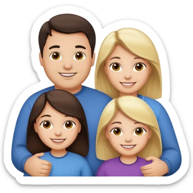 Familia de 4 personas sonriendo: Hombre gordito pelo oscuro, Mujer pelo cafe, hija 1 pelo mono e hija 2 pelo oscuro. sticker