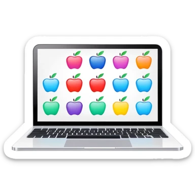 laptop with a digital whiteboard and colorful shapes, in the style of Miro, apple style emoji sticker