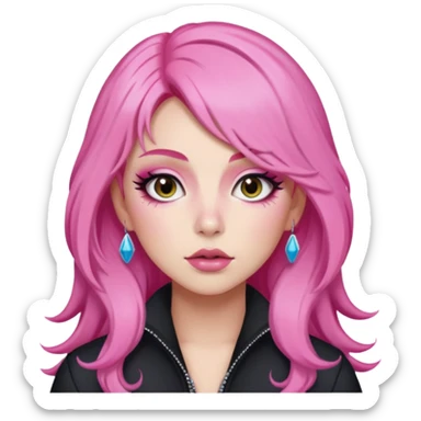 Charly xcx with long hair and full glam makeup, pink hair sticker