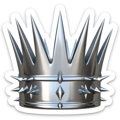 A spiked crown emoji made of silver chrome, sharp yet rounded metallic spikes, glossy reflections, aggressive luxury swag aesthetic, iOS emoji style, centered, clean white background sticker