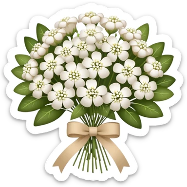 bouquet of white  gypsophila flowers with beige ribbon sticker