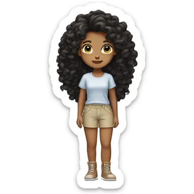 Tan girl curly black hair standing strait on one leg other leg tucked sticker