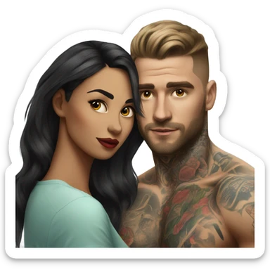 Hyper Realistic beautiful woman looking at a handsome tattooed man  sticker