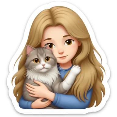 A long-haired girl hugs a British longhair cat tightly sticker