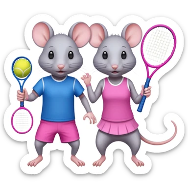 Male and female rat playing tennis one wearing blue the other wearing pink and the one wearing pink to be significantly shorter than the one wearing blue about half the size sticker