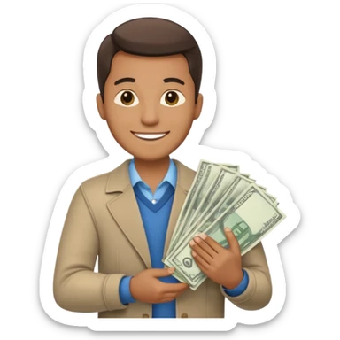 an American man with money in his hands, wearing regular clothes sticker