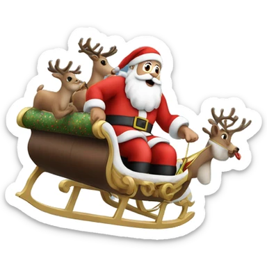 Santa flying in the sky on his sleigh with raindeers sticker