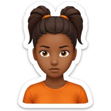 black girl with pony tail and orange shirt serious look sticker
