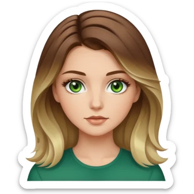 White girl green eyes with medium voluminous brown hair with blonde highlights balayage sticker