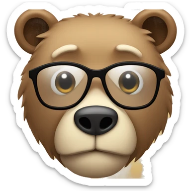 a bear with too many muscles, square glasses, moustache. sticker