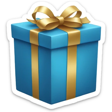 Open blue present with golden ribbon sticker