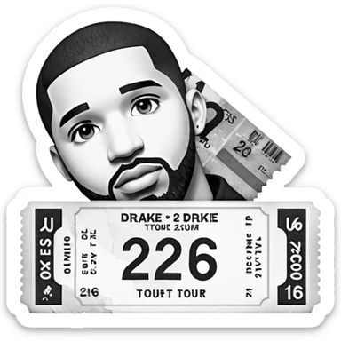 concert ticket, drake 2026 tour concert, black and white tickets sticker