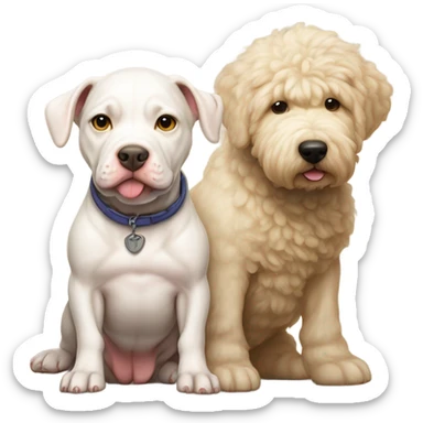 White pitbull with golden doodle on his back sticker