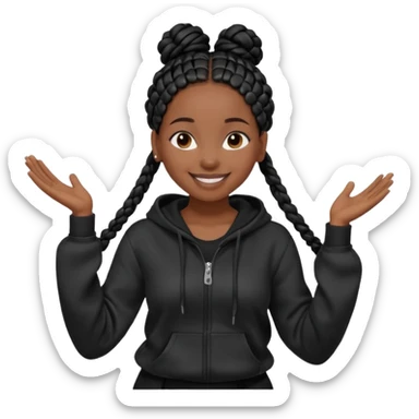 African American girl dark skin complextion long black box braids wrapped in a single bun wearing plain black hoodie dancing sticker