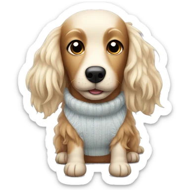 long haired weeny dog wearing a dolly sweater  sticker